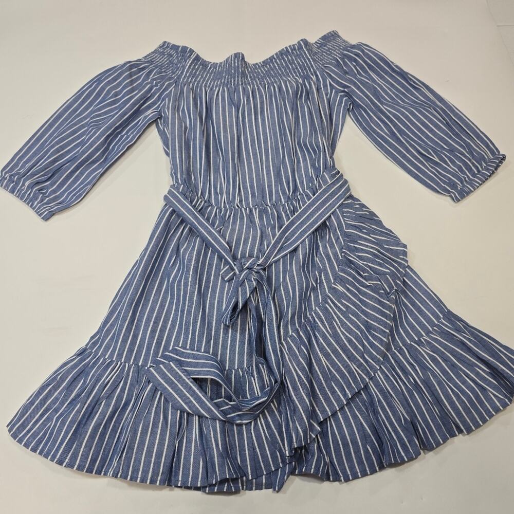 Tularosa Maida Ruffle Dress in Blue & White Stripe Small - Picture 2 of 12